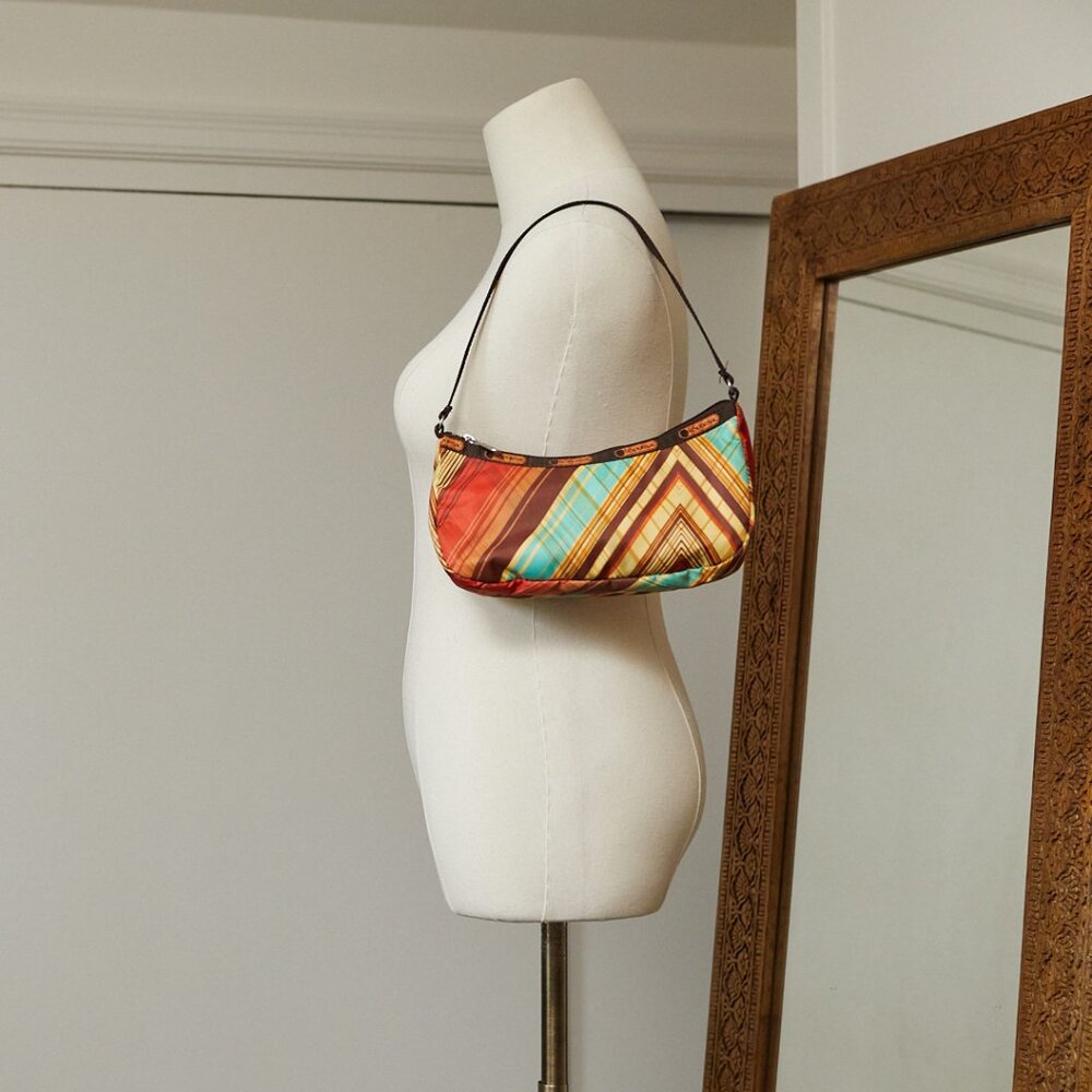 LeSportSac Small Boho Bag | Vibrant Orange, Teal, Yellow, Brown Geo Print